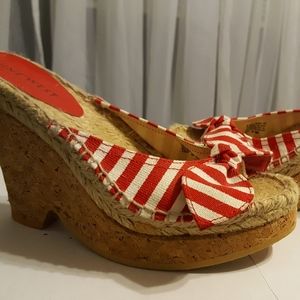 Nine West Red & White Striped Wedge Shoes